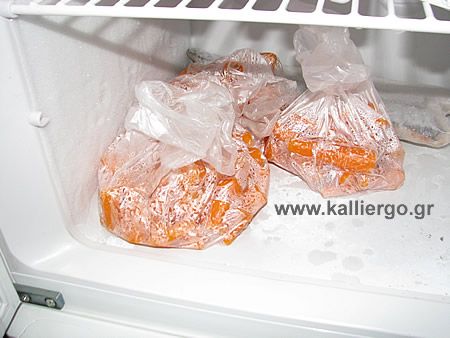 Carrots put inside food bags in the freezer