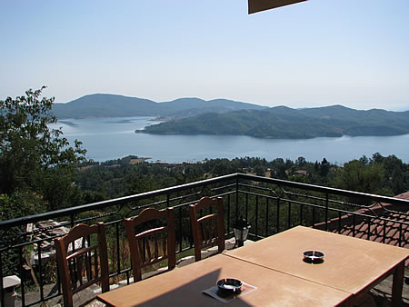 The view of Lake Plastira from tavern Prosilio