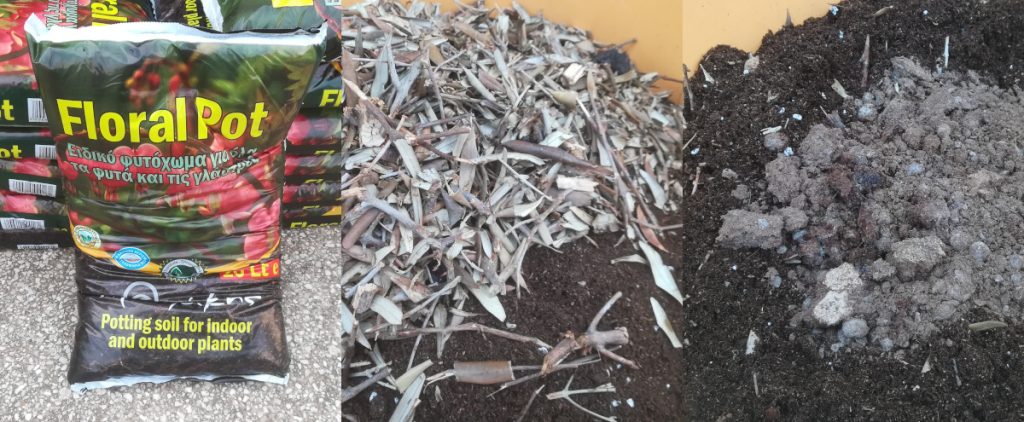 Μίγμα χώματος από φυτόχωμα, wood chips και κοπριά